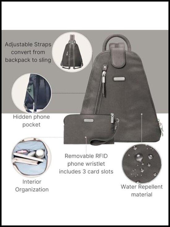 Convertible Backpack Sling Bag with RFID Blocking Wristlet